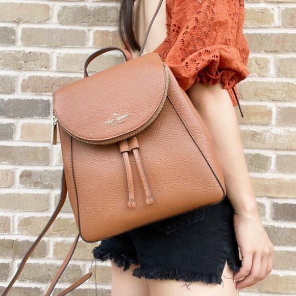 Kate Spade Flap Leather Backpack Warm Gingerbread Brown - Picture 2 of 3